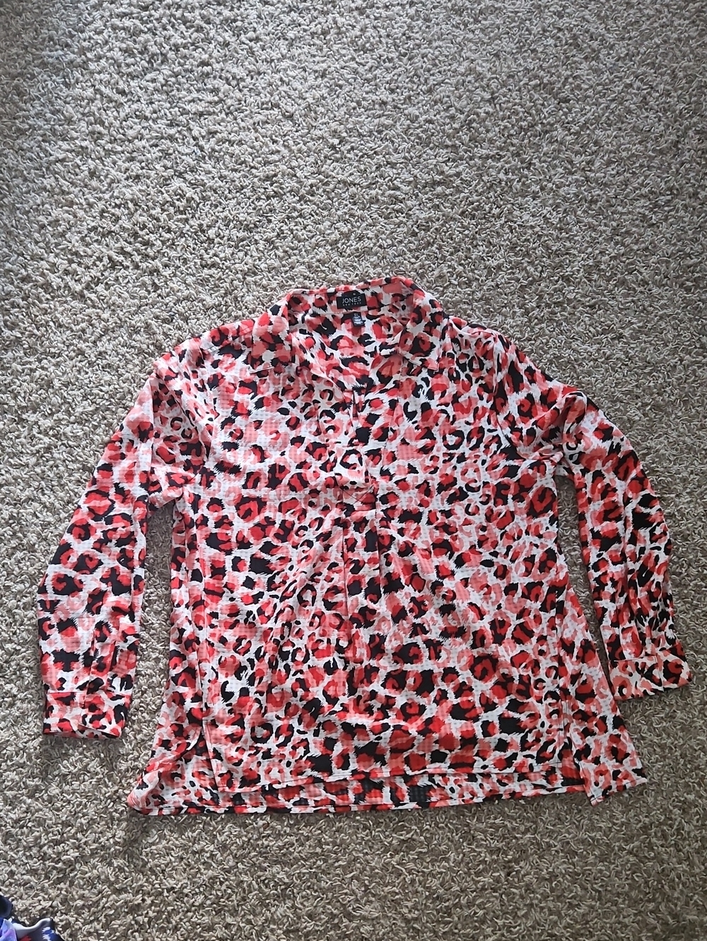 Jones New York Red and Black Leopard Print Blouse